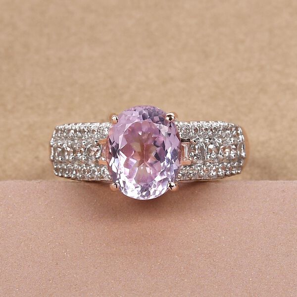 AA Martha Rocha Kunzit und wei&szlig;er Zirkon-Ring in 925 Silber mit Ros&eacute;gold Vermeil image number 2