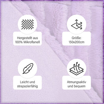 Super weich: Plissierte Luxus Decke mit Mikroflannel-Futter, 150x200 cm, Lavendel