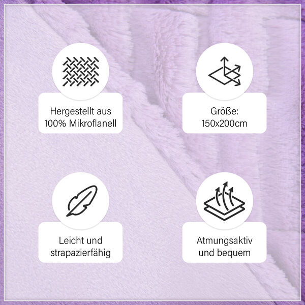 Super weich: Plissierte Luxus Decke mit Mikroflannel-Futter, 150x200 cm, Lavendel image number 3