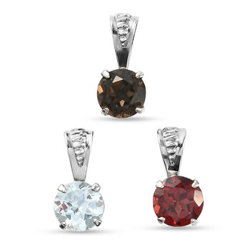 3er-Set Himmelblauer Topas, Roter Granat und Rauchquarz Anh&auml;nger 925 Silber platiniert ca. 2,83 ct