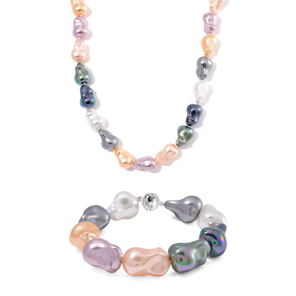 Mehrfarbige Muschelkernperle 50cm Halskette und 21,5cm Armband image number 0