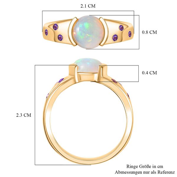 D'Joy AA Nat&uuml;rlicher, &auml;thiopischer Welo Opal, Afrikanischer Amethyst Ring 925 Silber 750 Gelb Vergoldet (Gr&ouml;&szlig;e 17.00) ca. 0.98 ct image number 7