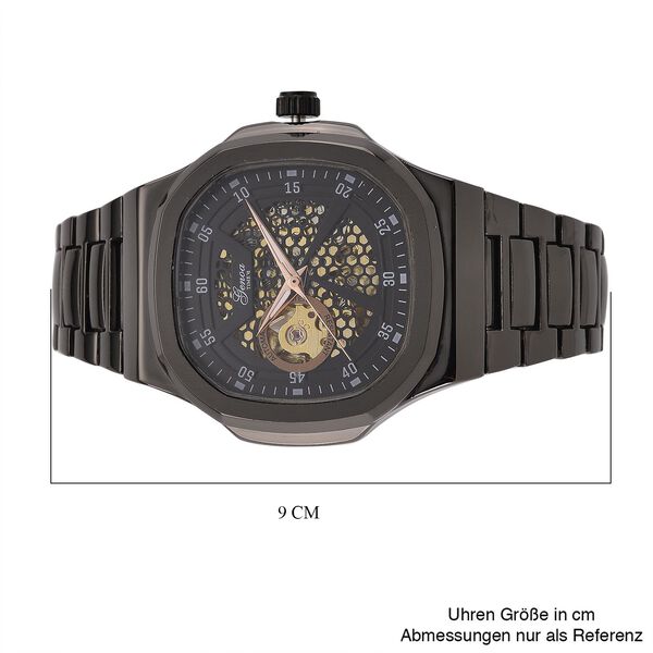 GENOA - Automatikuhr mit Skelett-Design, Edelstahlarmband, 3ATM wasserdicht, Schwarzes Zifferblatt, PNP-Schwarzplattierung, ca. 22 cm image number 7