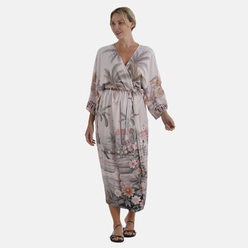 LA MAREY Kimono mit Vogel- und Blumenprint 100% Viskose Einheitsgr&ouml;&szlig;e 128 cm L&auml;nge, Rosa