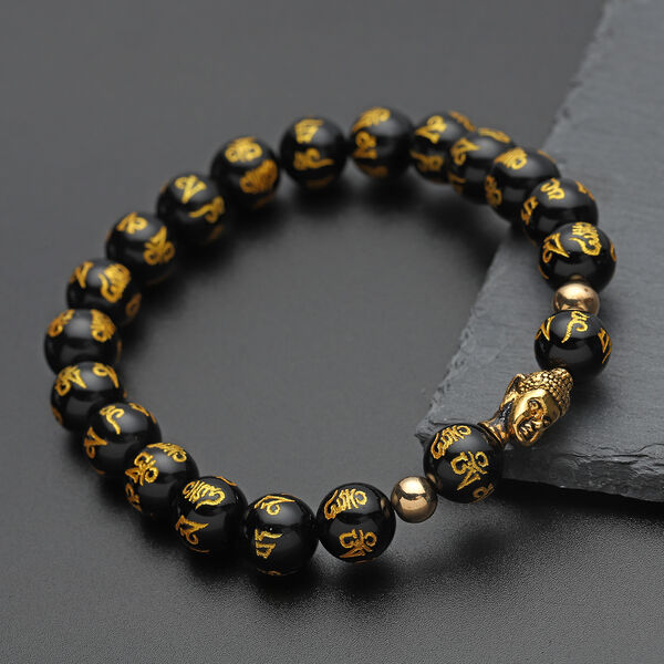 Schwarzes Glasachat-Armband, ca. 19 cm,  goldfarben ca. 111,50 ct image number 2