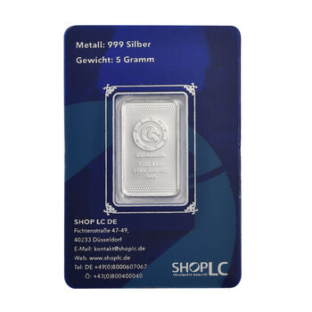 999 Silberbarren mit Pfauenmotiv, 5 Gramm