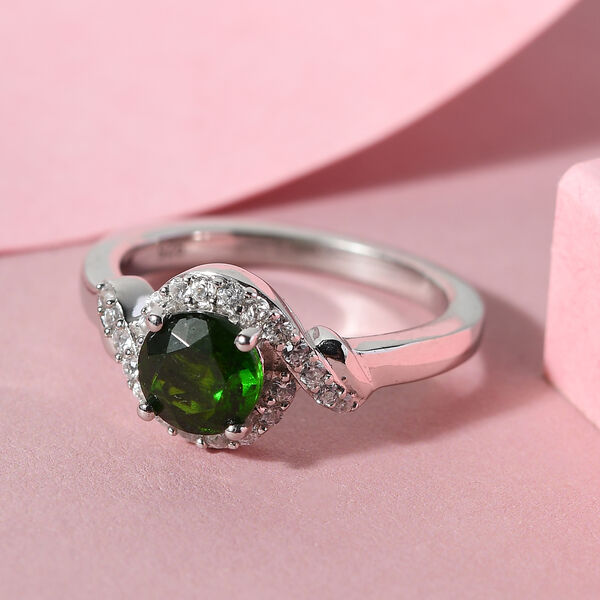 Natürlicher Chromdiopsid und Zirkon Ring 925 Silber platiniert  ca. 1,21 ct image number 7