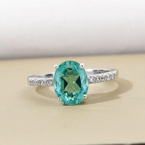 Pfau Triplett Quarz und wei&szlig;er Zirkon-Ring, 925 Silber platiniert  ca. 2,22 ct image number 2