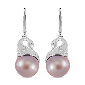 Lila Edison Perle, Weißer Zirkon Ohrringe 925 Silber platiniert
