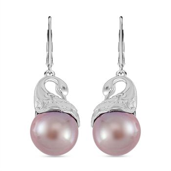 Lila Edison Perle, Wei&szlig;er Zirkon Ohrringe 925 Silber platiniert