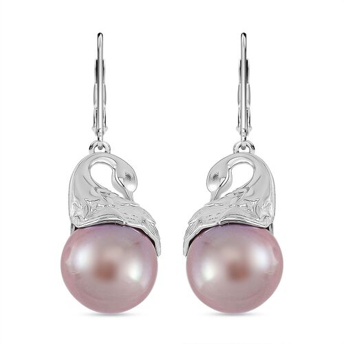 Lila Edison Perle, Weißer Zirkon Ohrringe 925 Silber platiniert image number 0