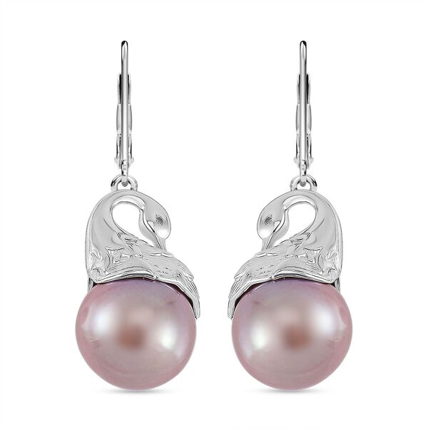 Lila Edison Perle, Wei&szlig;er Zirkon Ohrringe 925 Silber platiniert