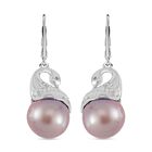 Lila Edison Perle, Weißer Zirkon Ohrringe 925 Silber platiniert