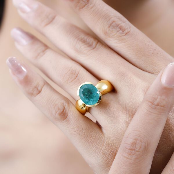 Smaragd-Quarz-Triplette Ring, 925 Silber Gelbgold Vermeil, (Größe 18.00) ca. 5.46 ct image number 3