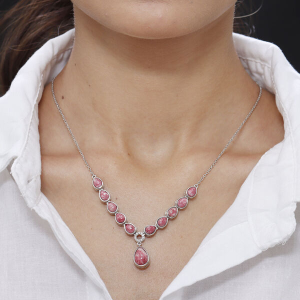 Norwegische Thulit-Halskette, ca. 45 cm, 925 Silber platiniert ca. 14.54 ct image number 2