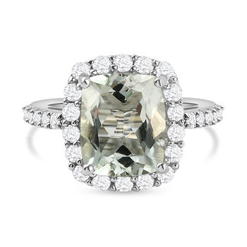 Prasiolith und wei&szlig;er Zirkon-Ring, 925 Silber platiniert (Gr&ouml;&szlig;e 16.00) ca. 5,22 ct