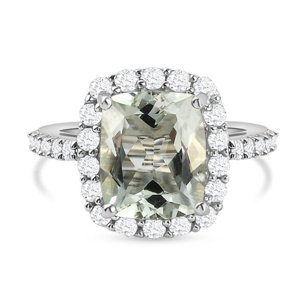 Prasiolith und wei&szlig;er Zirkon-Ring, 925 Silber platiniert  ca. 5,22 ct