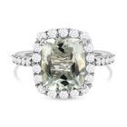 Prasiolith und weißer Zirkon-Ring, 925 Silber platiniert (Größe 16.00) ca. 5,22 ct
