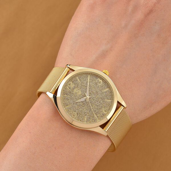 STRADA Stardust Zifferblattuhr mit japanischem Uhrwerk und Gelbfarbenem 316L Edelstahl -Mesh-Armband image number 2