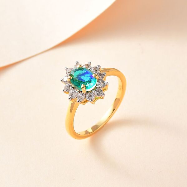 Pfau Quarz Triplette, Wei&szlig;er Zirkon Ring 925 Silber vergoldet (Gr&ouml;&szlig;e 16.00) ca. 1,45 ct image number 2