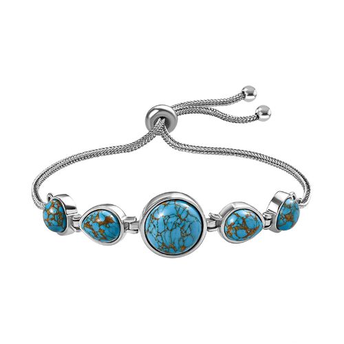 Blaues Türkis Armband ca. 16.5-23 cm Edelstahl ca. 12.73 ct image number 0