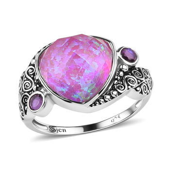 Sajen Silber-Opal Dublett, Regenbogen Lavendel Ring 925 Silber rhodiniert (Gr&ouml;&szlig;e 19.00) ca. 6.19 ct
