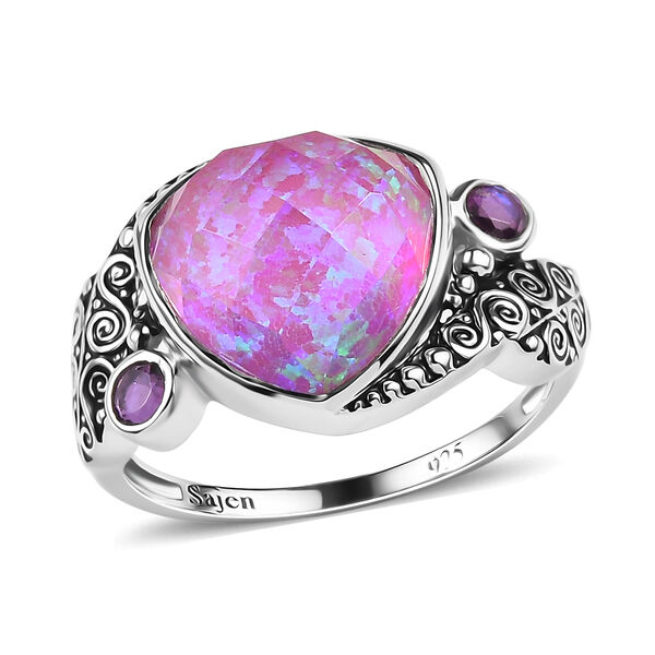 Sajen Silber-Opal Dublett, Regenbogen Lavendel Ring 925 Silber rhodiniert (Gr&ouml;&szlig;e 19.00) ca. 6.19 ct