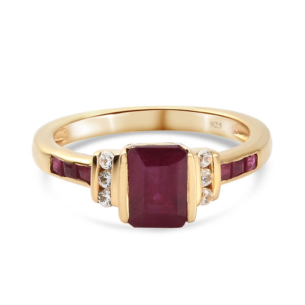 Afrikanischer Rubin (Fissure gef&uuml;llt) und Zirkon Ring 925 Silber vergoldet