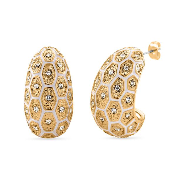 2er Set - Blauer Howlith und Wei&szlig;er Kristall Ohrringe, emailliert, goldfarben image number 5