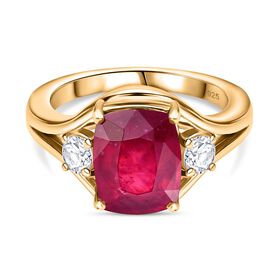Afrikanischer Rubin (Fissure gefüllt), Weißer Zirkon Ring, 925 Silber Gelbgold Vermeil (Größe 21.00) ca. 4.78 ct