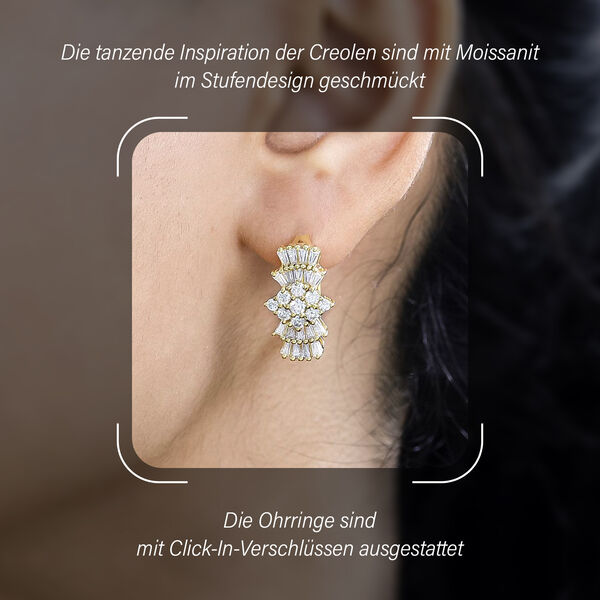 Moissanit Ballerina Creolen, 925 Silber mit 750 Gelbgold Vermeil - 1,93 ct. image number 3