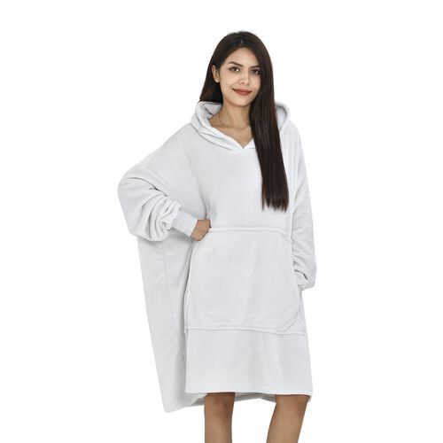 Flauschiger Flanell Hoodie mit großer Tasche, hellgrau image number 1