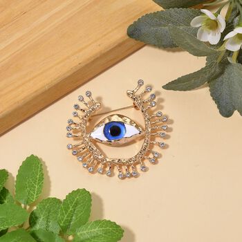 Glas, Wei&szlig;er Kristall Brosche emailliert, Goldfarben