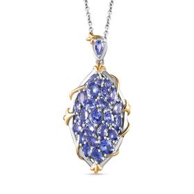 Tansanit Schmuckset 925 Silber rhodiniert, 925 Silber Zweifarbige Beschichtung ca. 4.40 ct