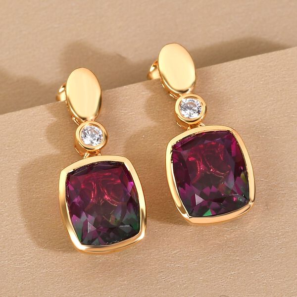 Wassermelonen-Quarz-Triplett und weiße Zirkon-Ohrringe, 925 Silber vergoldet ca. 9.66 ct image number 2