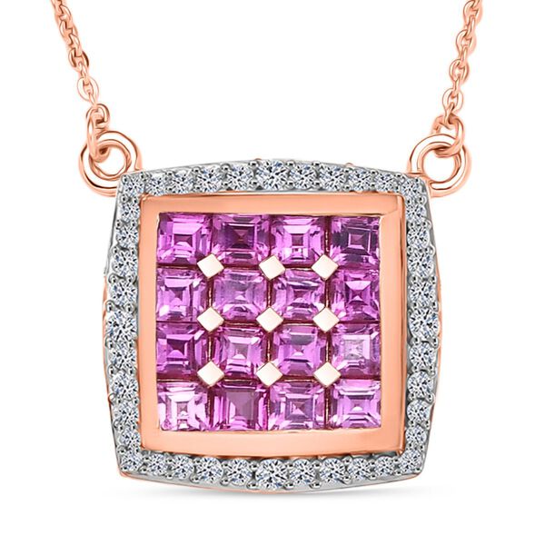 AAA Lab Grown Rosa Saphir, Weißer Zirkon Halskette ca. 50 cm 925 Silber 750 Roségold Vermeil ca. 2.59 ct image number 0
