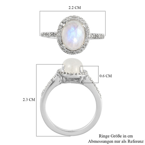 Regenbogen Mondstein und Zirkon-Ring, 925 Silber platiniert  ca. 2,71 ct image number 7