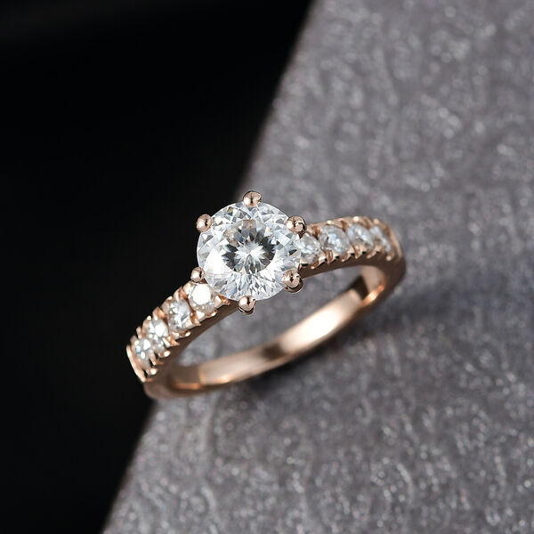 D'Joy 120 Facetten Moissanit Ring 925 Silber Rosevergoldet (Größe 17.00) ca. 1.67 ct image number 2