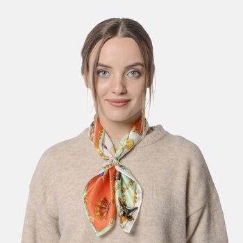 LA MAREY - 100 % nat&uuml;rlicher Maulbeerseiden Foulard, Orange und Blau