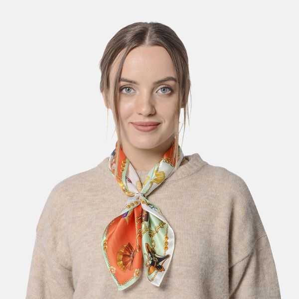 LA MAREY - 100 % nat&uuml;rlicher Maulbeerseiden Foulard, Orange und Blau