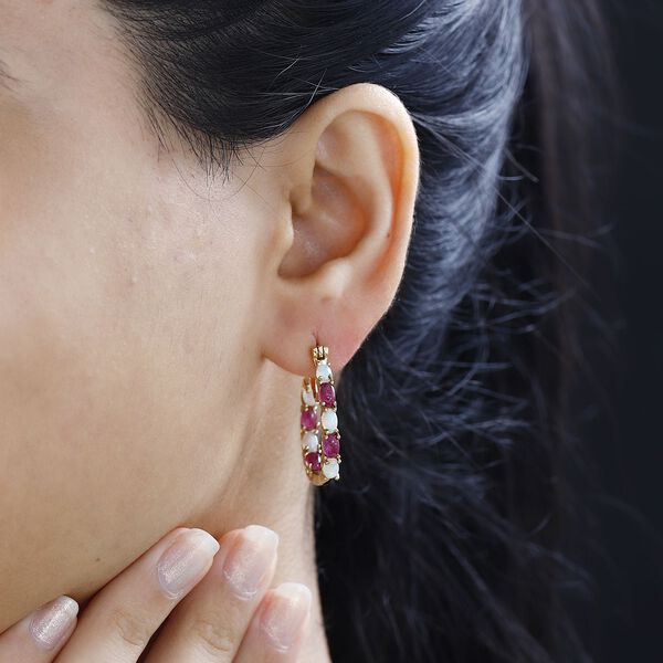 AA Afrikanischer Rubin (Fissure gefüllt), Natürlicher, äthiopischer Welo Opal Ohrringe 925 Silber 750 Gelbgold Vermeil ca. 5,10 ct. image number 4