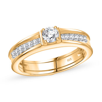 2er-Set Moissanit Ringe, 925 Silber 750 vergoldet - 0,48 ct.