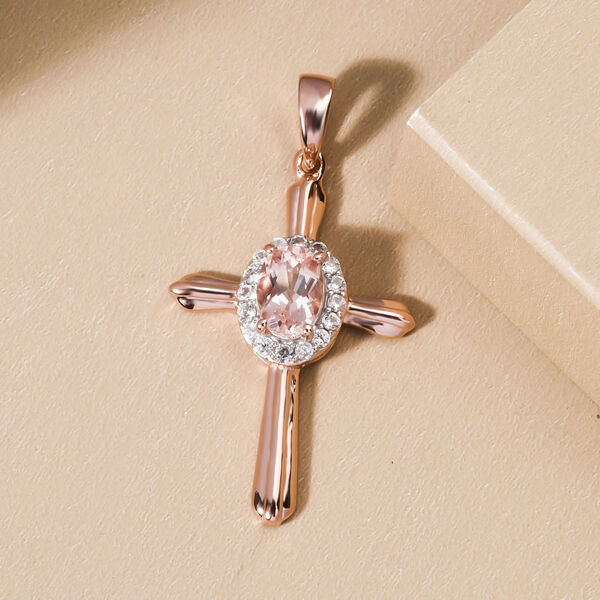 Morganit und wei&szlig;er Zirkon Kreuz-Anh&auml;nger, 925 Silber Ros&eacute;gold Vermeil ca. 1.04 ct image number 3