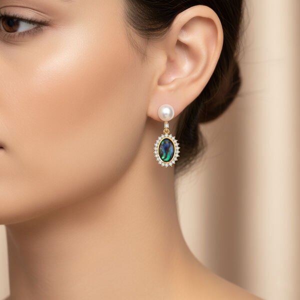 Weißer Zirkonia, Abalone Muschel Ohrringe Nickelfreies Messing Standard image number 2