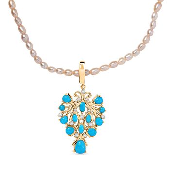 D'Joy Sleeping Beauty T&uuml;rkis, Zirkon und wei&szlig;er S&uuml;&szlig;wasserperle Anh&auml;nger mit 50cm Kette