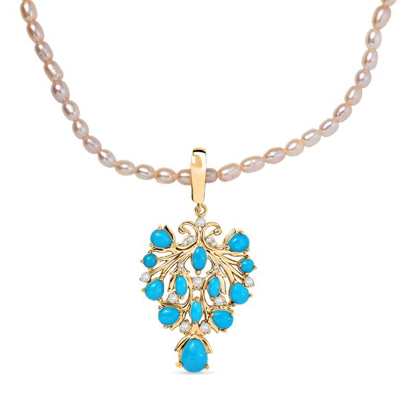 D'Joy Sleeping Beauty T&uuml;rkis, Zirkon und wei&szlig;er S&uuml;&szlig;wasserperle Anh&auml;nger mit 50cm Kette