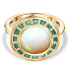 AA Natürlicher, äthiopischer Welo Opal, Smaragd Ring 925 Silber 750 Gelbgold Vermeil (Größe 21.00) ca. 3.25 ct