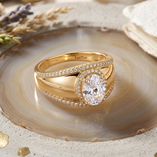 Wei&szlig;er Zirkonia Ring Nickelfreies Messing vergoldet (Gr&ouml;&szlig;e 16.00) image number 1