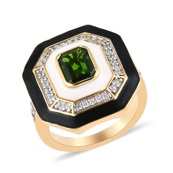 Natürlicher Chromdiopsid und Zirkon-Ring, 925 Silber vergoldet  ca. 1,65 ct image number 4