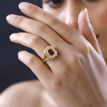 Afrikanischer Rubin (Fissure gef&uuml;llt), Wei&szlig;er Zirkon Ring, 925 Silber vergoldet (Gr&ouml;&szlig;e 17.00) ca. 2.55 ct